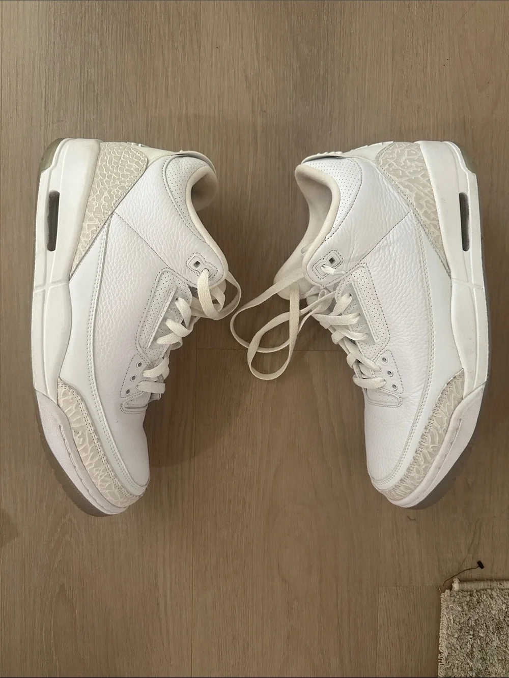 Classic Air Jordan 4 White Leather Sneakers with Cream Elephant Print